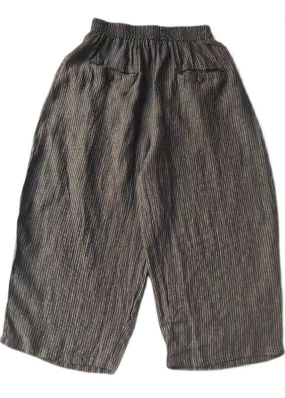 Grey Striped Pockets Wide Leg Fall Pants
