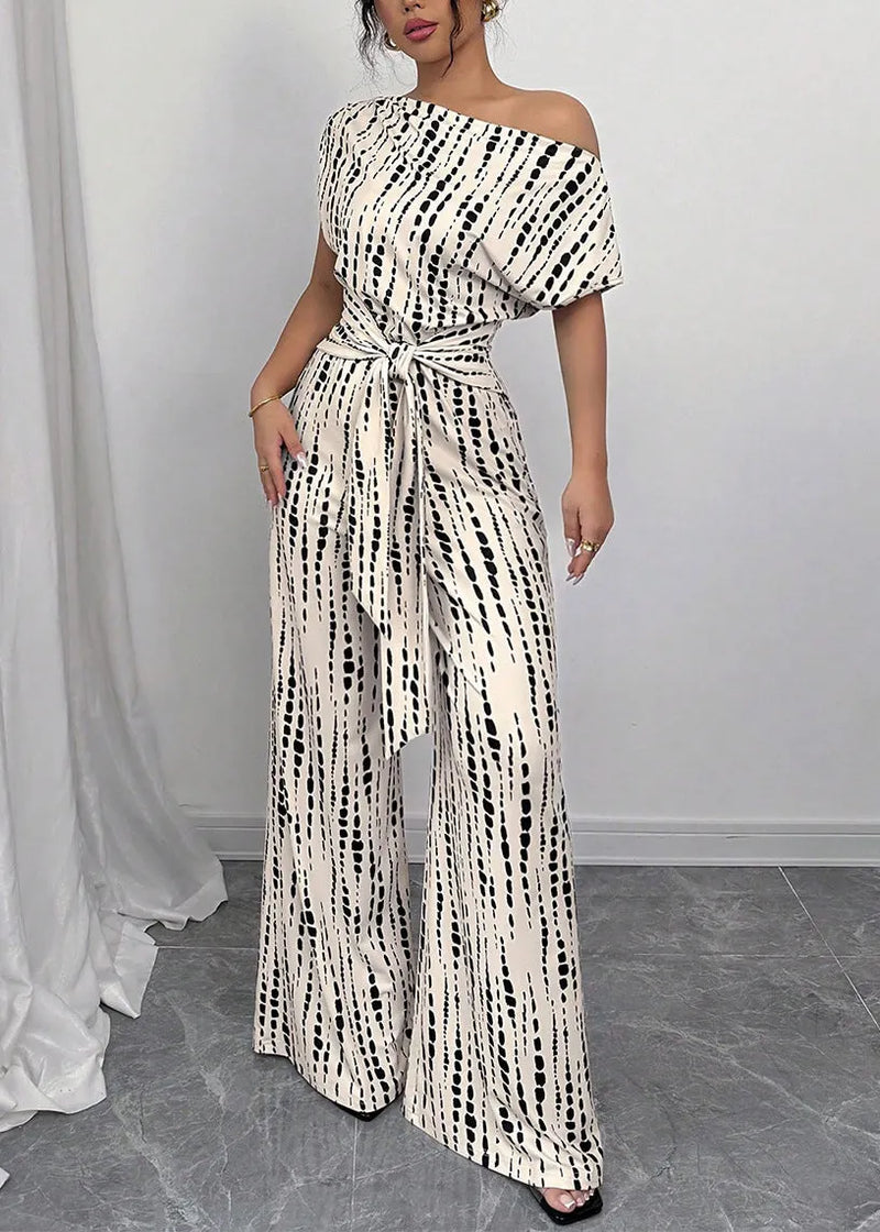 Beige Cold Shoulder Print Cotton Long Dresses Summer