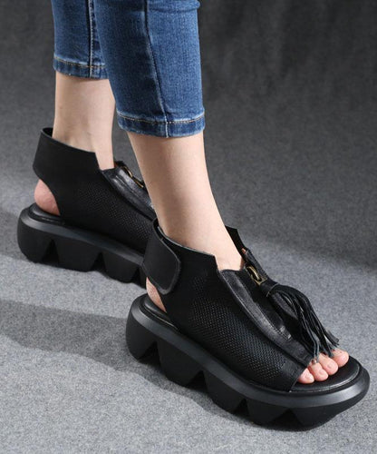 Brown Zippered Flat Sandals Platform Walking Sandals
