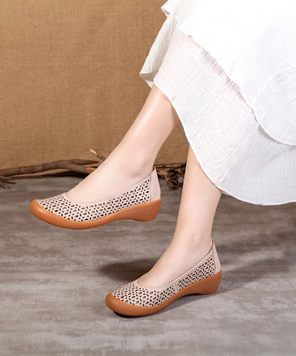 Apricot Wedge Sheepskin Sandals Hollow Out