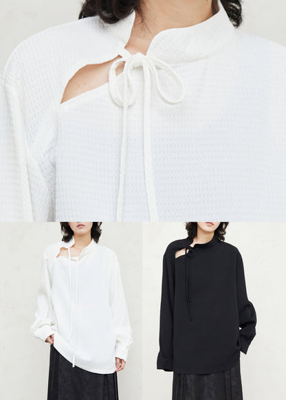 Black Tie Lace Shirts Lantern Sleeve