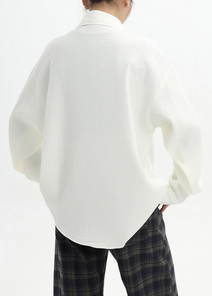 White Little Dog Embroidered Cotton Shirt Spring
