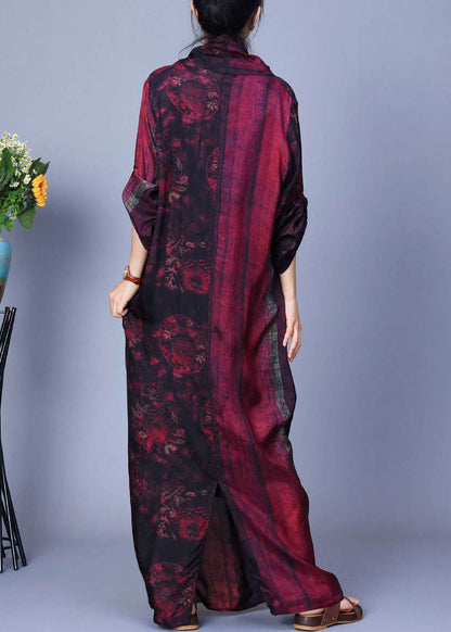 Red Asymmetrical Back Side Open Silk Cotton Dress Fall