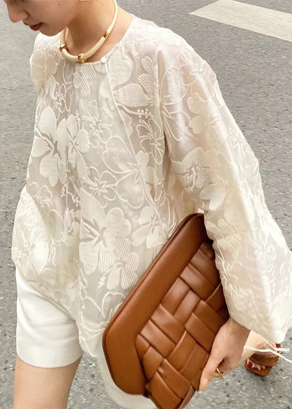 White O-neck Silk Top and Shorts Two Pieces Set Spring