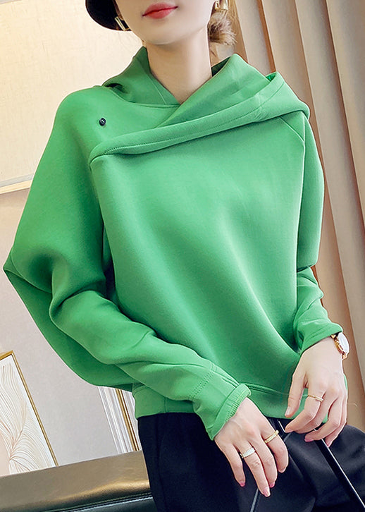 Stylish Green Asymmetrical Design Hooded Sweatshirts Tracksuits Spring