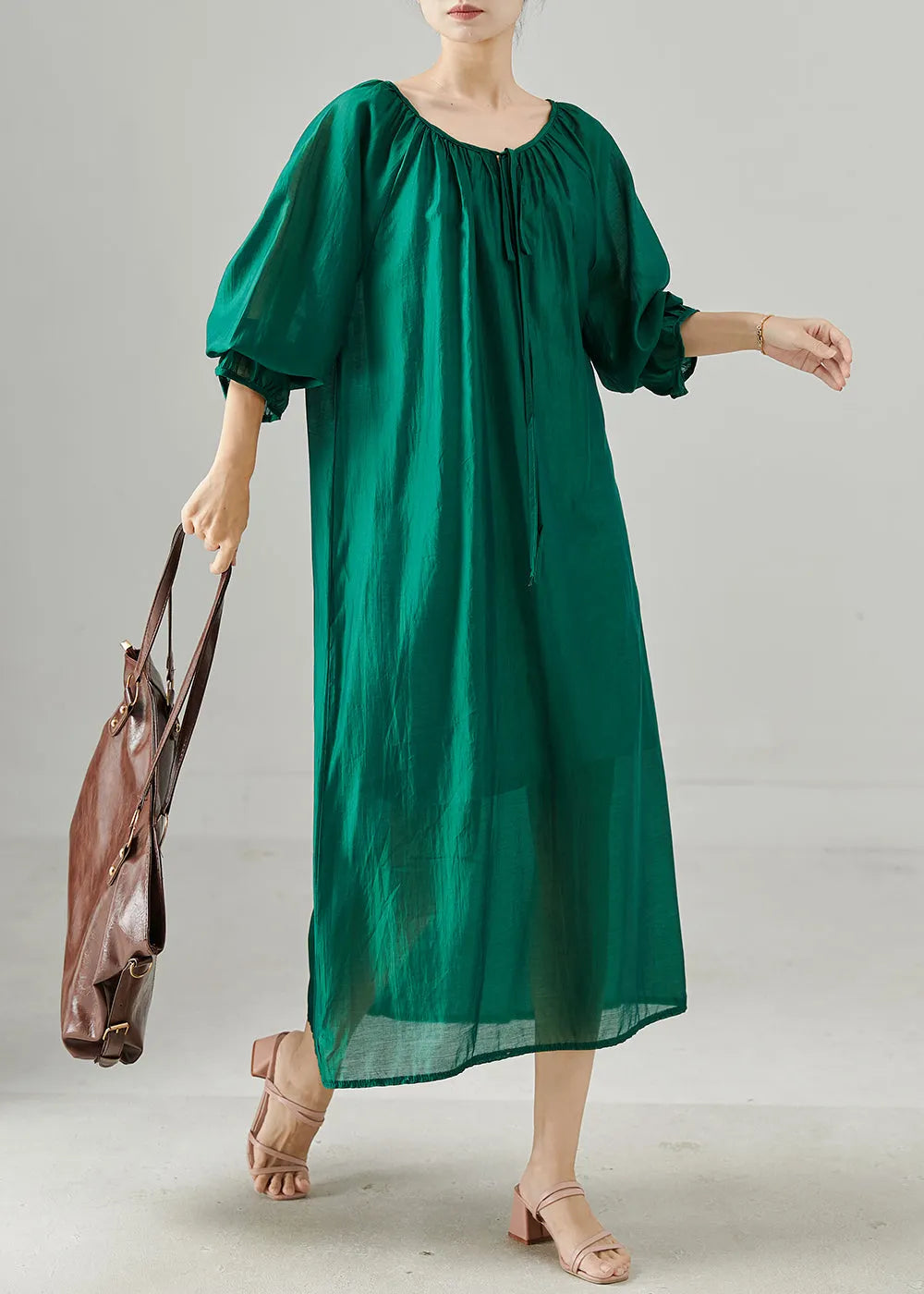 Peacock Green Oversized Cotton Dresses Fall