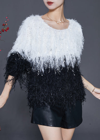 Colorblock Tasseled Patchwork Thick Knit Top Winter