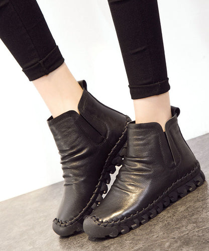 Comfortable Splicing Boots Brown Cowhide Leather Ankle Boots
