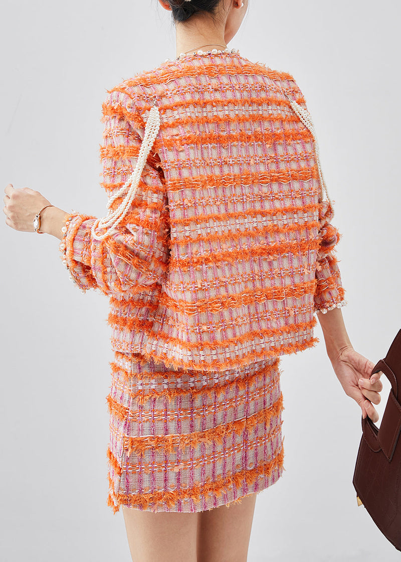 Orange Tasseled Nail Bead Cotton Two Pieces Set Spring