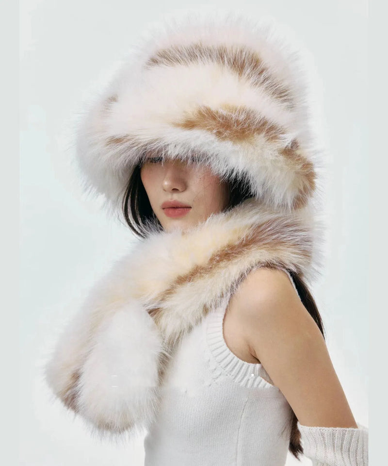Thick Fuzzy Fur Fluffy Hat and Scarf Two Piece Set