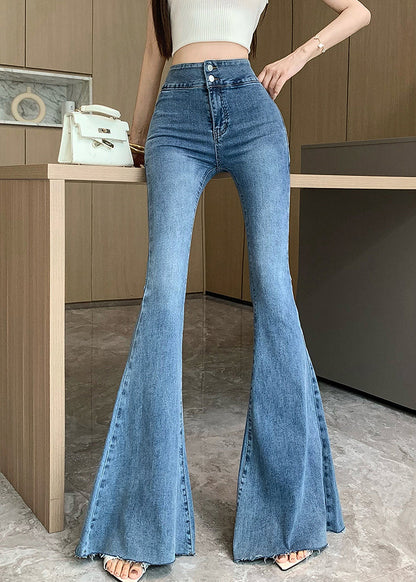 Blue Tummy Control Denim Flare Bottoms Fall