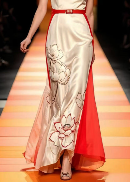 Apricot Cinched Patchwork Silk Vestidos Dress Sleeveless