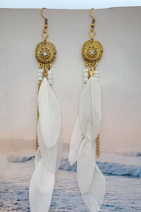 Chain Tassel Feather Earrings