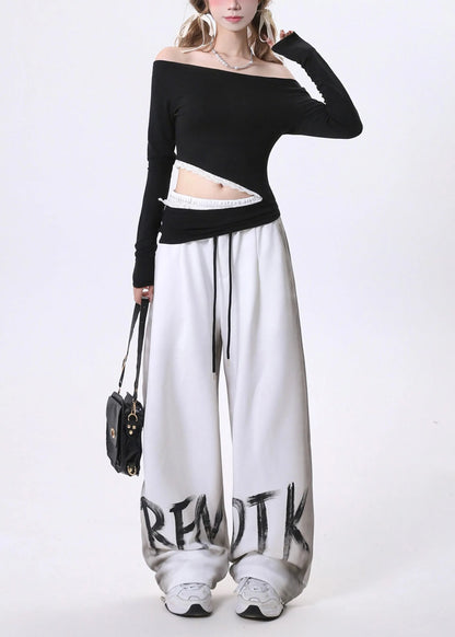 Unique White Oversized Tie Dye Cotton Pants Spring
