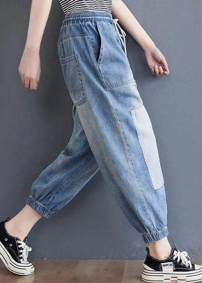 Blue Pockets Jeans Summer Cotton Pants