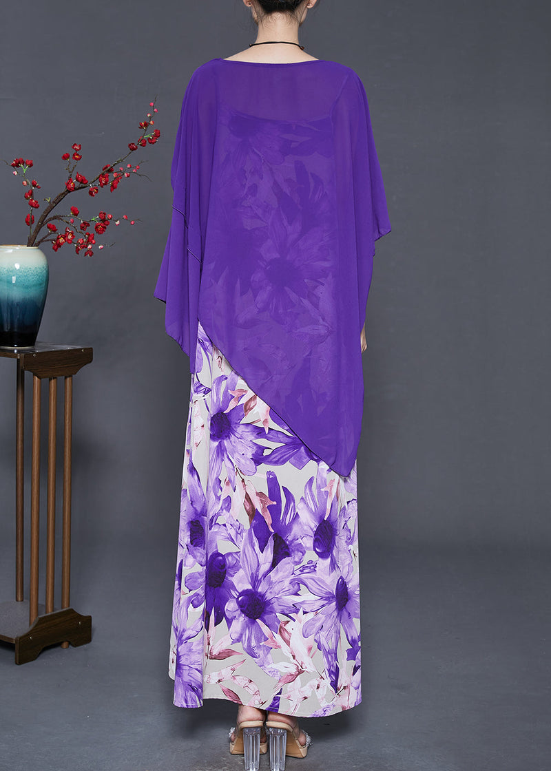Purple Asymmetrical Print Chiffon Sets 2 Pieces Summer