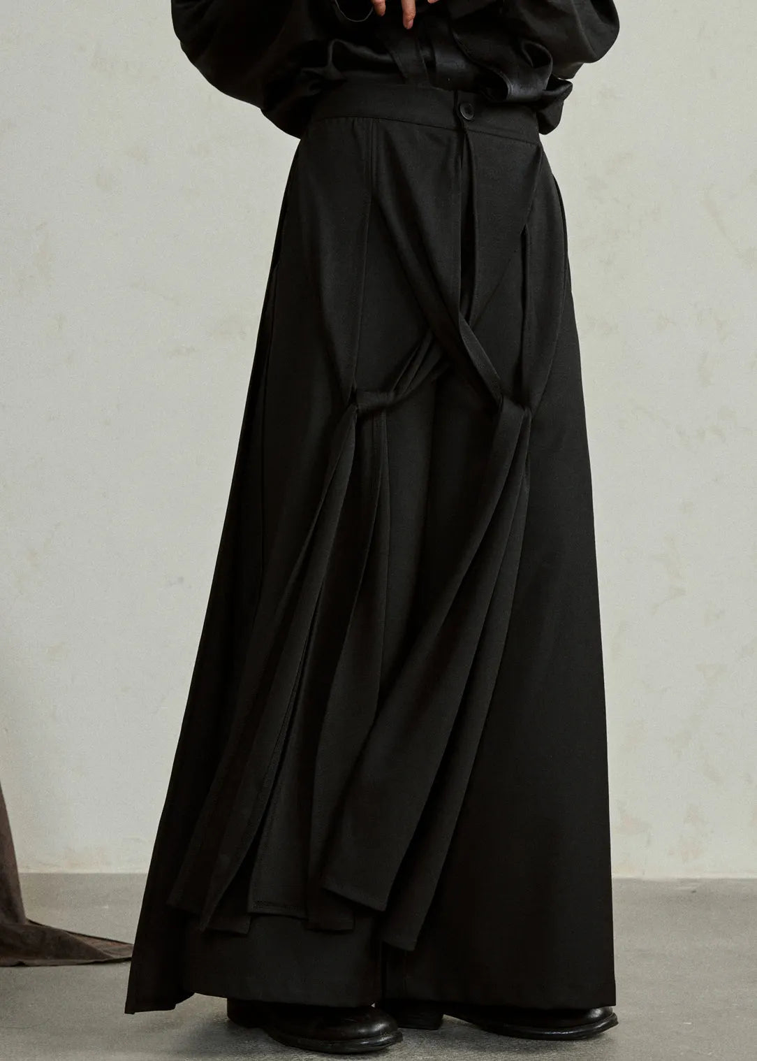 Handmade Black High Waist Pockets Draping Pants Skirt