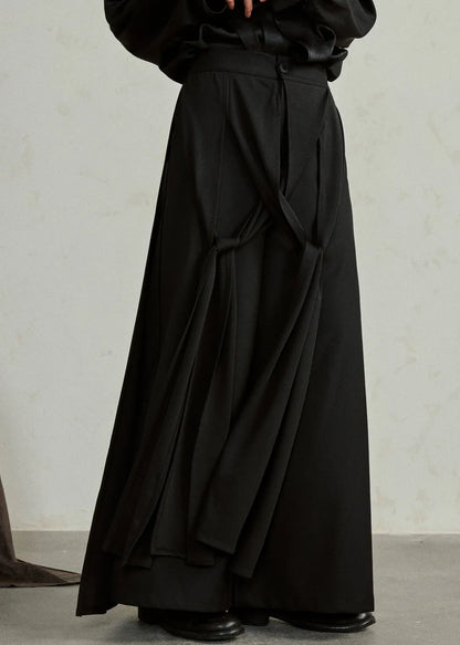 Handmade Black High Waist Pockets Draping Pants Skirt