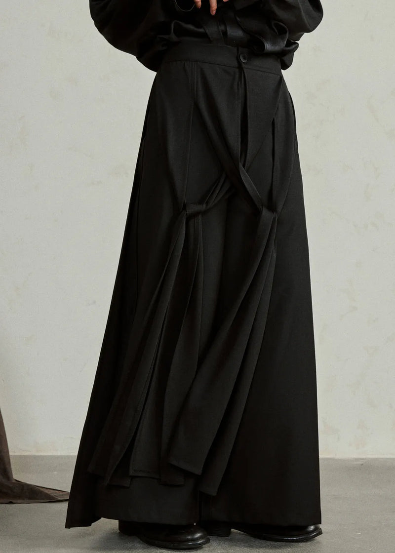 Handmade Black High Waist Pockets Draping Pants Skirt