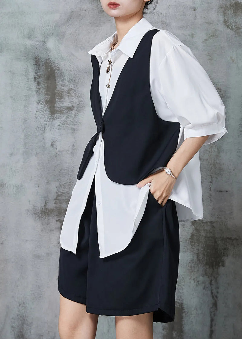 Black Loose Chiffon Fake Two Piece Shirts and Shorts Two Pieces Set Oversized Summer