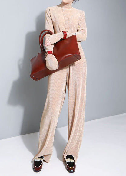 Apricot High Neck Velvet Two Pieces Set Fall