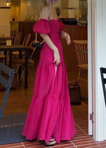 Rose Slash Neck Cotton Long Dresses Summer