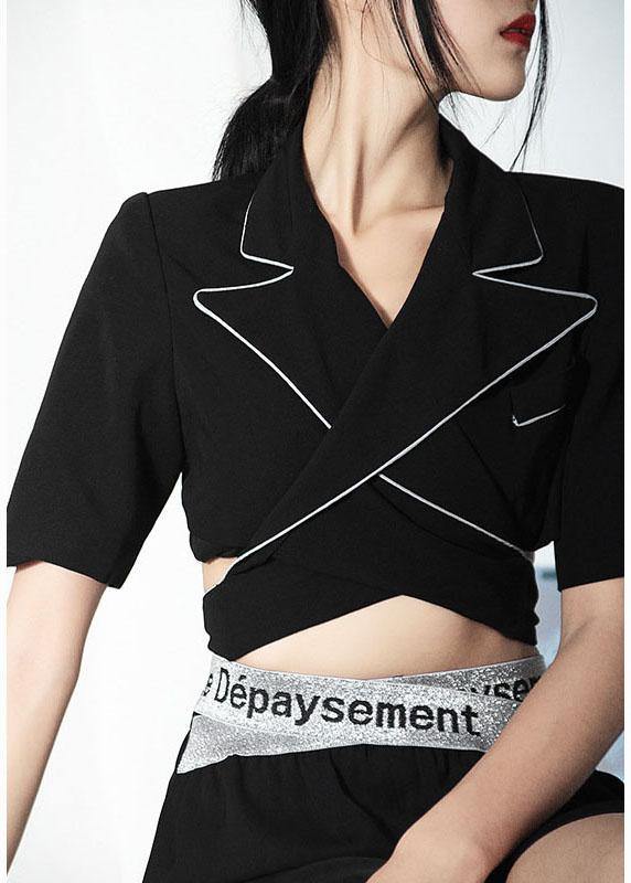 Summer Off Back Black Blazer Crossover Top