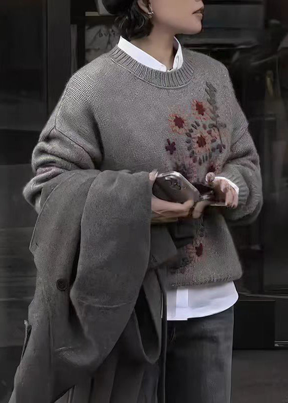 Diy Grey O Neck Thick Knit Sweater Tops Fall
