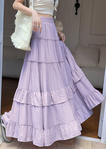 Purple Elastic Waist Draping a Line Skirts Summer