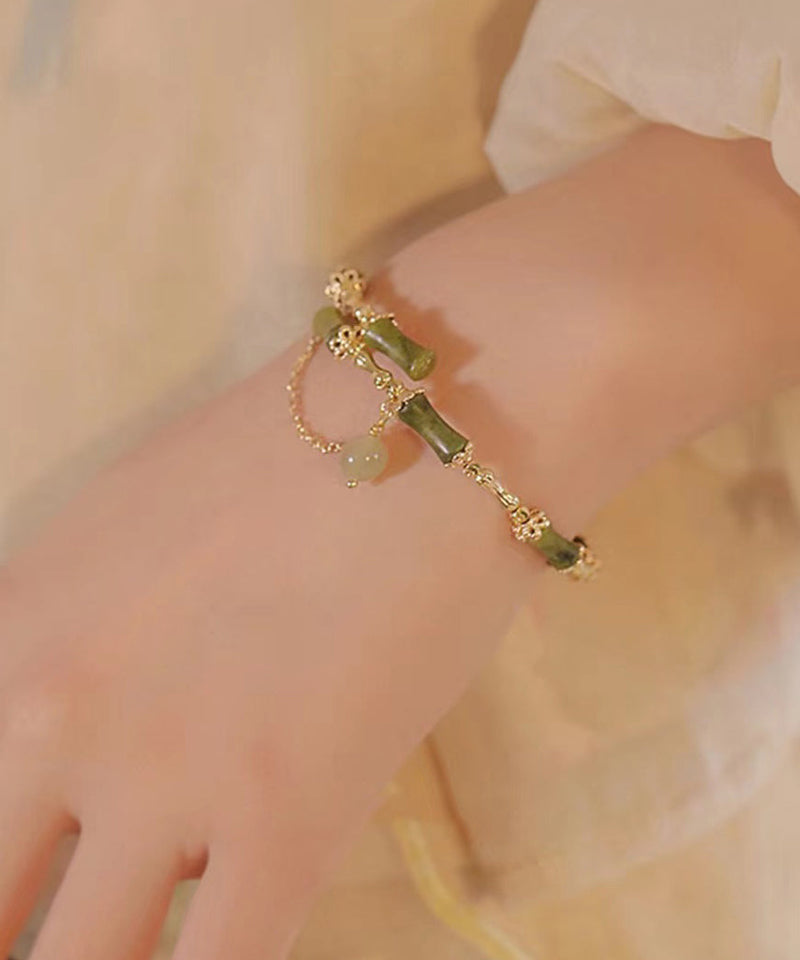 Green Crystal Jade Bamboo Joint Tassel Charm Bracelet