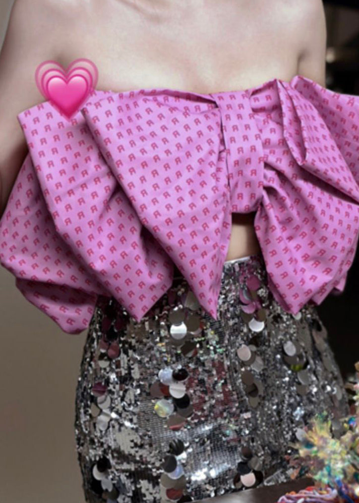 Rose Bow Sequins Cotton Two Pieces Set Sleeveless