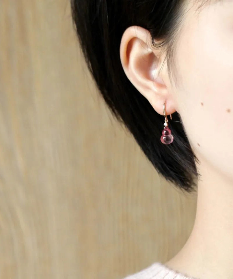 Purple Red Sterling Silver Overgild Crystal Gourd Drop Earrings