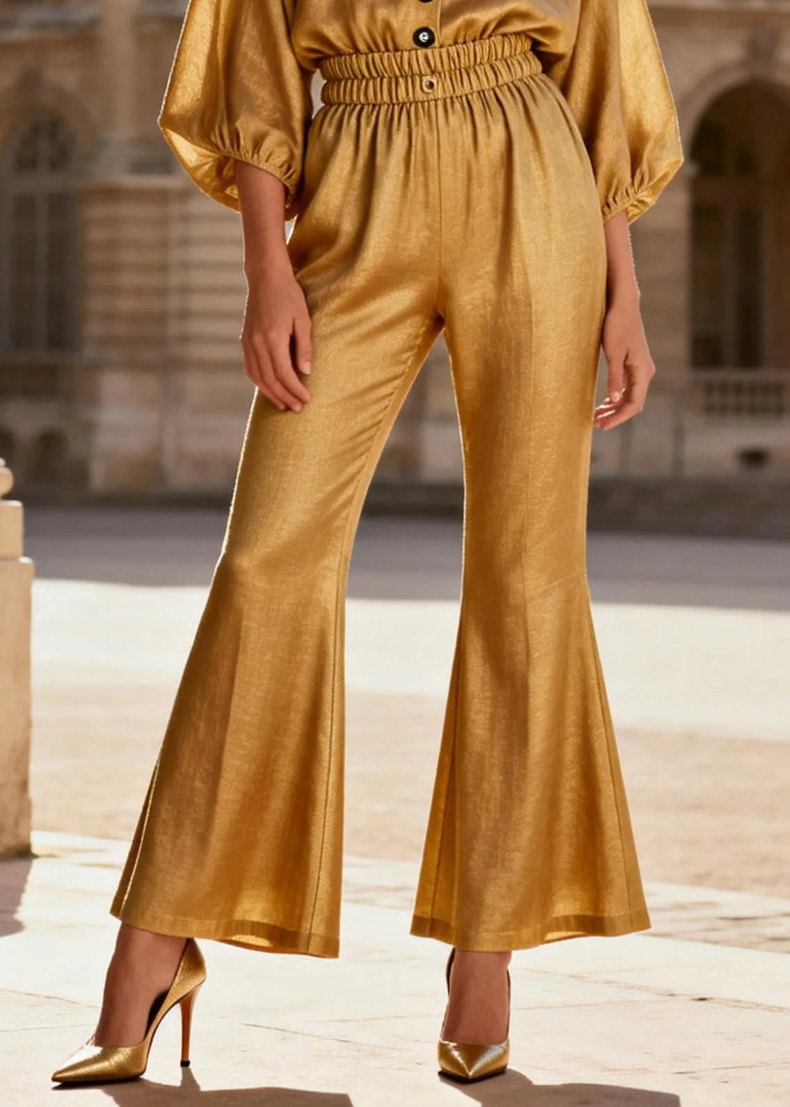 V Neck Patchwork Linen Silk Two Pieces Set Summer