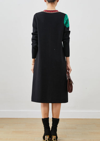 Black Print Original Design Knit Long Sweater Spring