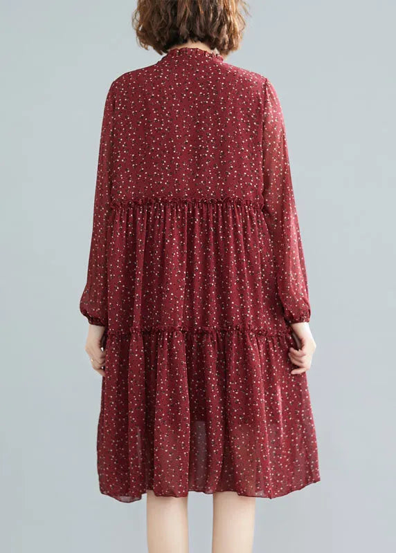 Fitted Mulberry Ruffled Patchwork Chiffon Mid Dress Spring