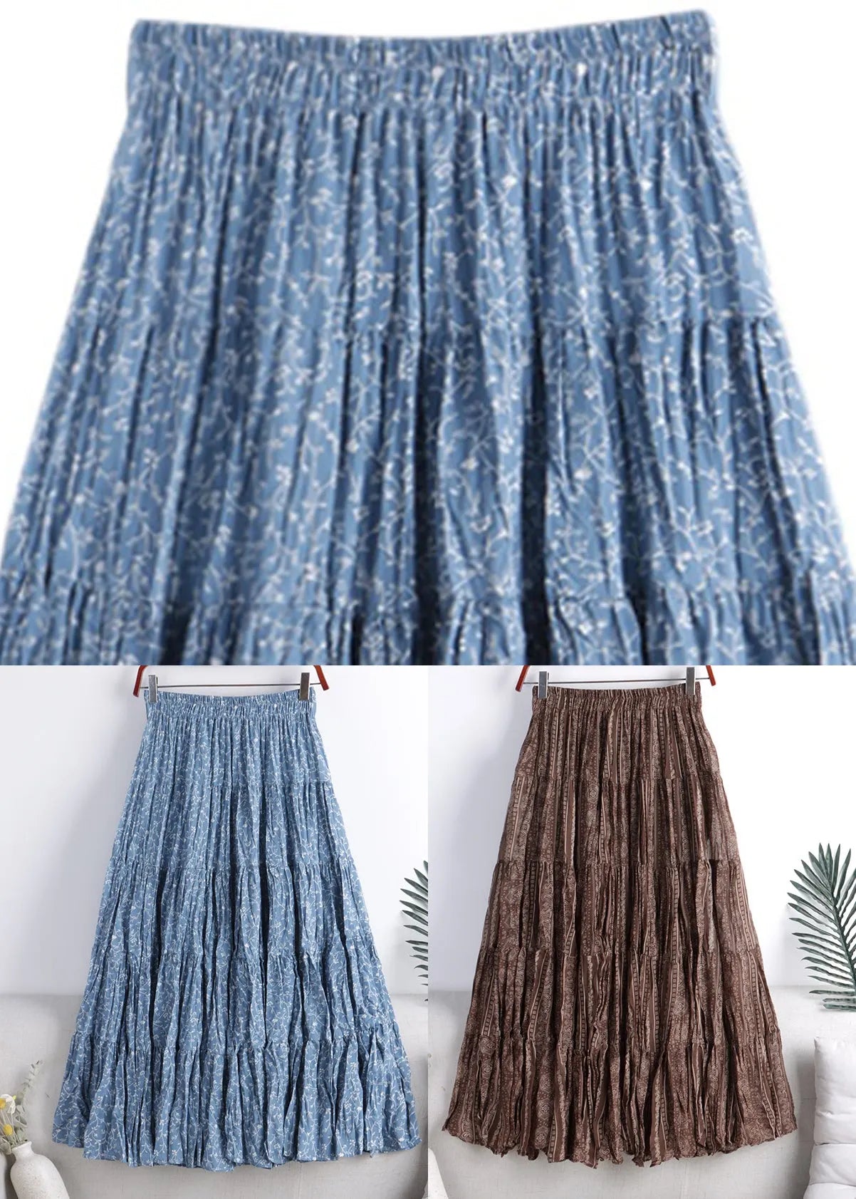 Brown Print Higt Waist a Line Skirt Fall
