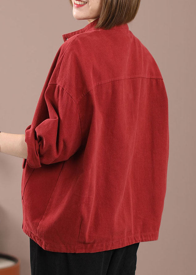 Red Pockets Patchwork Denim Jackets Spring