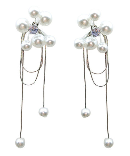 Loose White Sterling Silver Alloy Zircon Pearl Drop Earrings