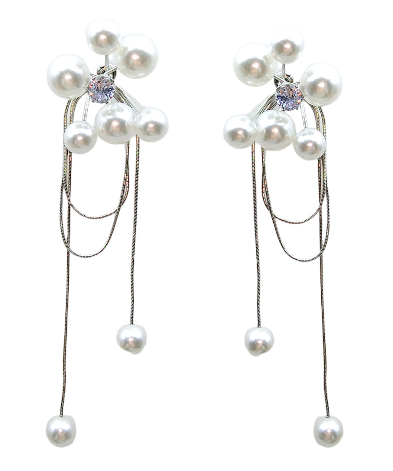 Loose White Sterling Silver Alloy Zircon Pearl Drop Earrings