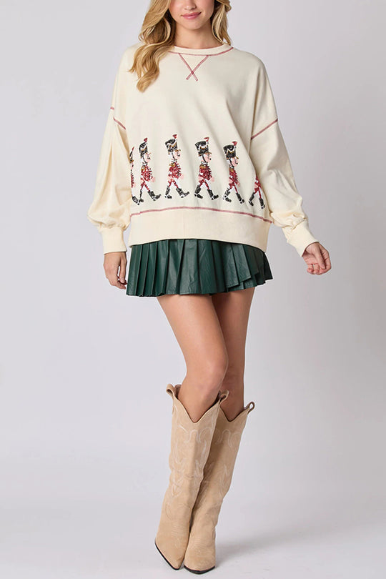 Christmas Soldier Sequin Long-Sleeve Casual Sweatshirt