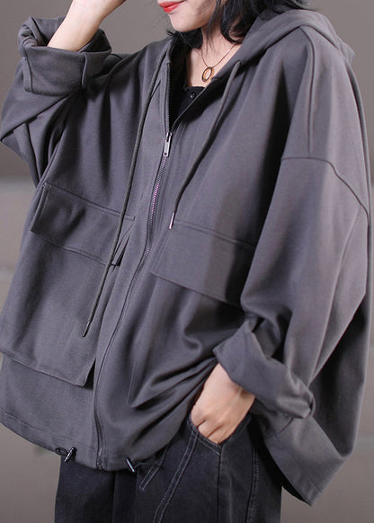 Yellow Zippered Drawstring Cotton Hooded Coat Fall
