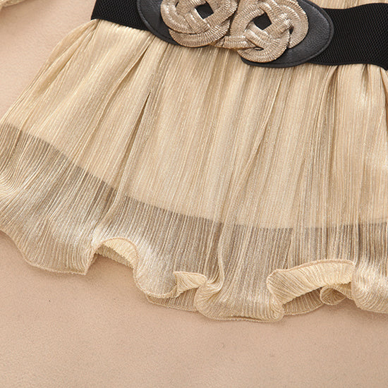 French Golden O-neck Chiffon Shirts Spring Summer
