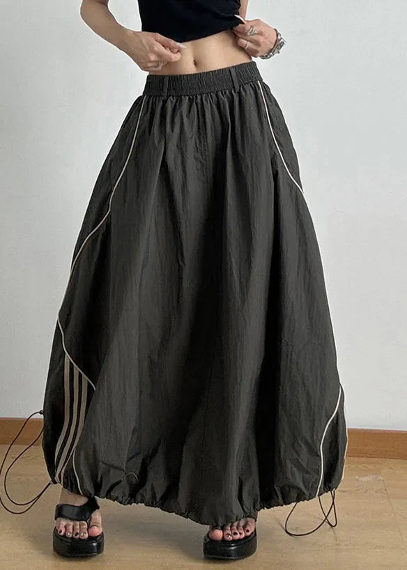 Army Green Elastic Waist Drawstring a Line Skirts Summer