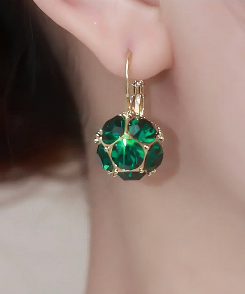 Green Copper Alloy Zircon Crystal Drop Earrings