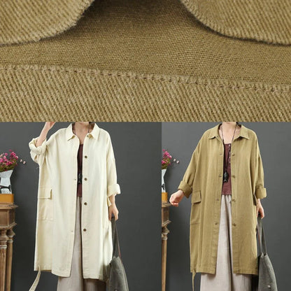 Lapel Pockets Spring Coat Khaki Clothing Outwear