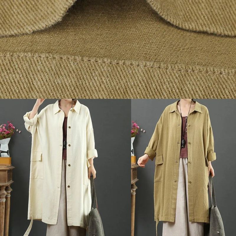 Lapel Pockets Spring Coat Khaki Clothing Outwear