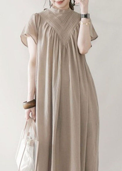 Beige V Neck Oversized Cotton Long Dress Summer