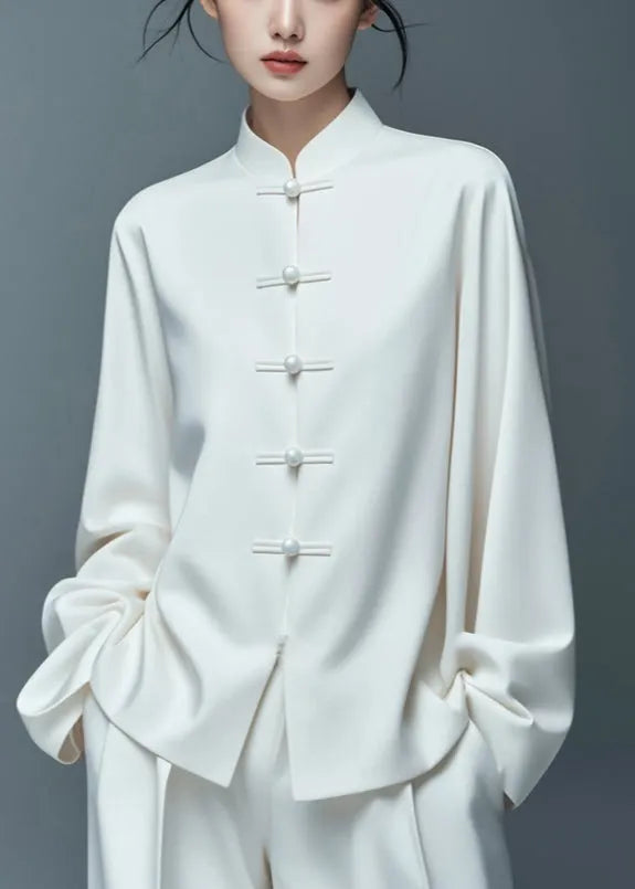 Art White Button Thin Cotton Coat Fall