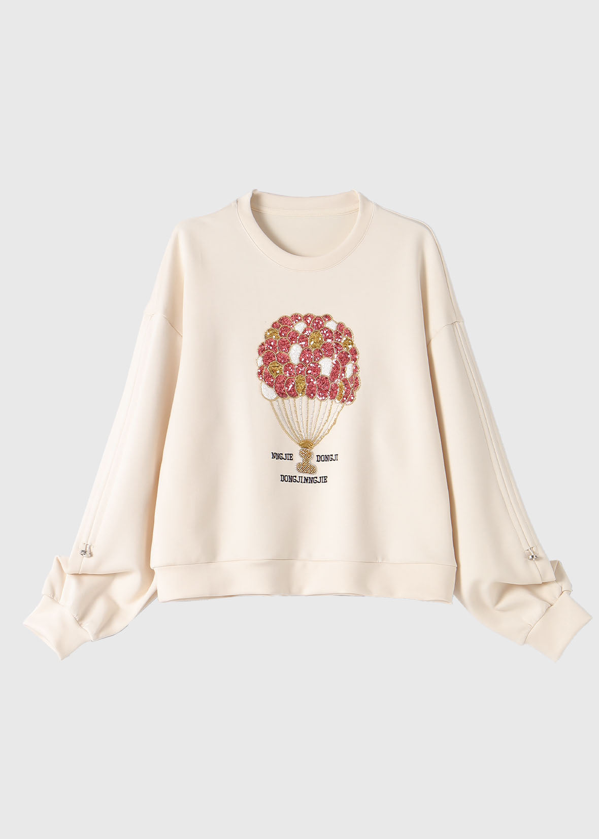 French Red O-neck Nail Bead Cozy Sweatshirt Fall