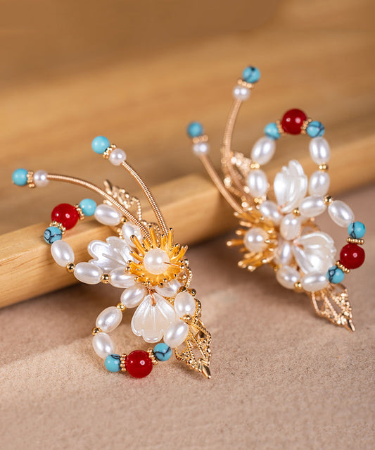 Retro Rainbow Alloy Colored Glaze Pearl a Pair Hairpin